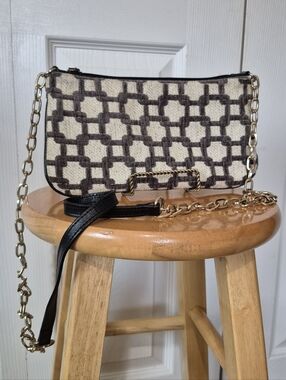 Glenda Gies Chenille Crossbody With Gold Chain And Top Zip Gray Snd Beige